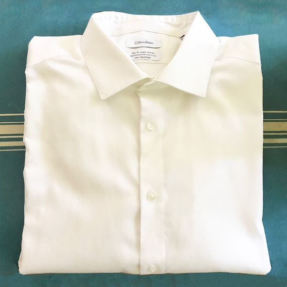 CALVIN KLEIN WHITE SLIM FIT DRESS SHIRT SIZE 17.5 - Picture 1 of 5